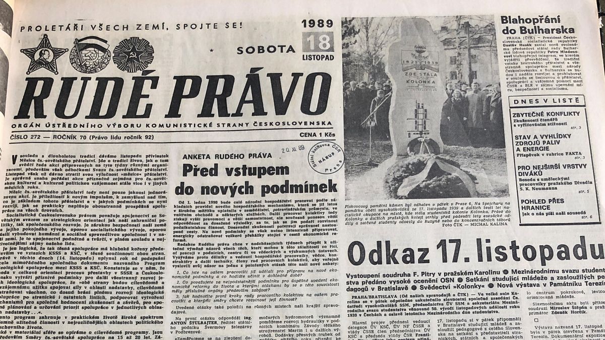Před 30 lety. Studenti napadali slovně čelní představitele státu, psalo o masakru na Národní třídě Rudé právo